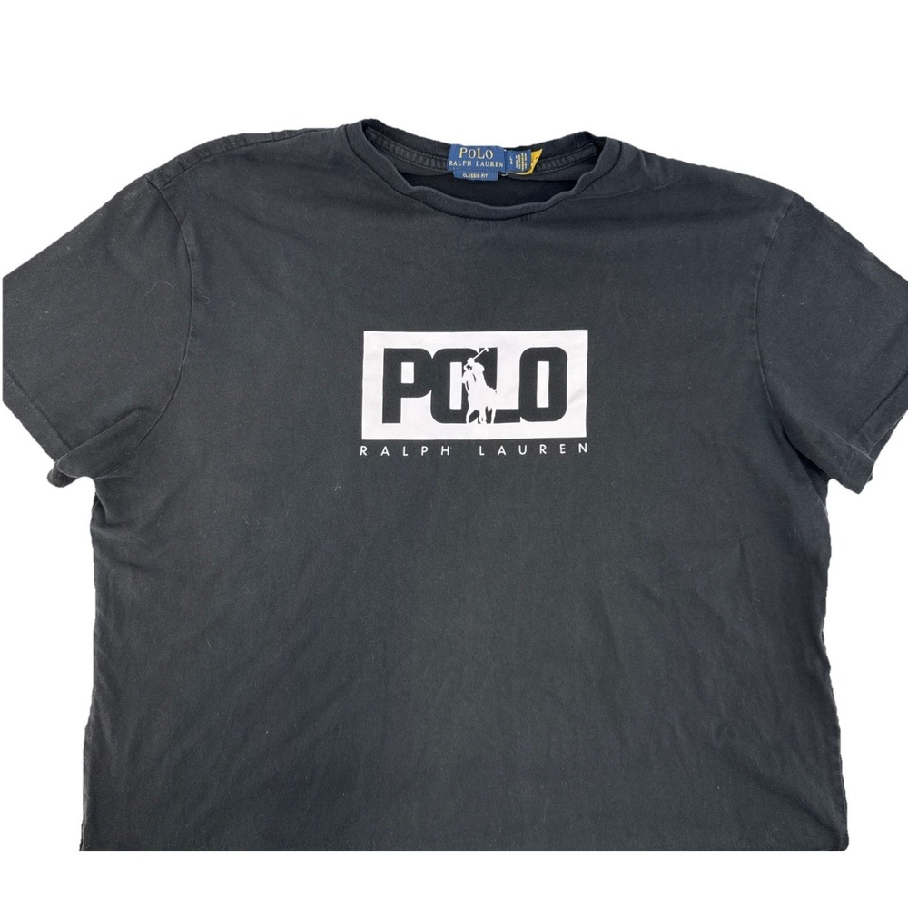 Polo Ralph Lauren Men's Black Box Logo Graphic Crew-Neck T-Shirt Sz L‎